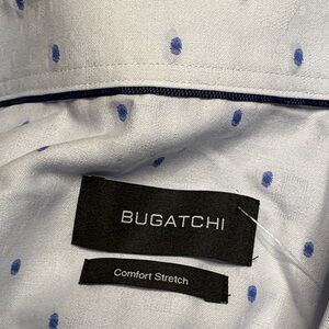 Bugatchi Light Blue Cotton Stretch Shirt with Blue Dot Pattern, 17 1/2, 36/37
